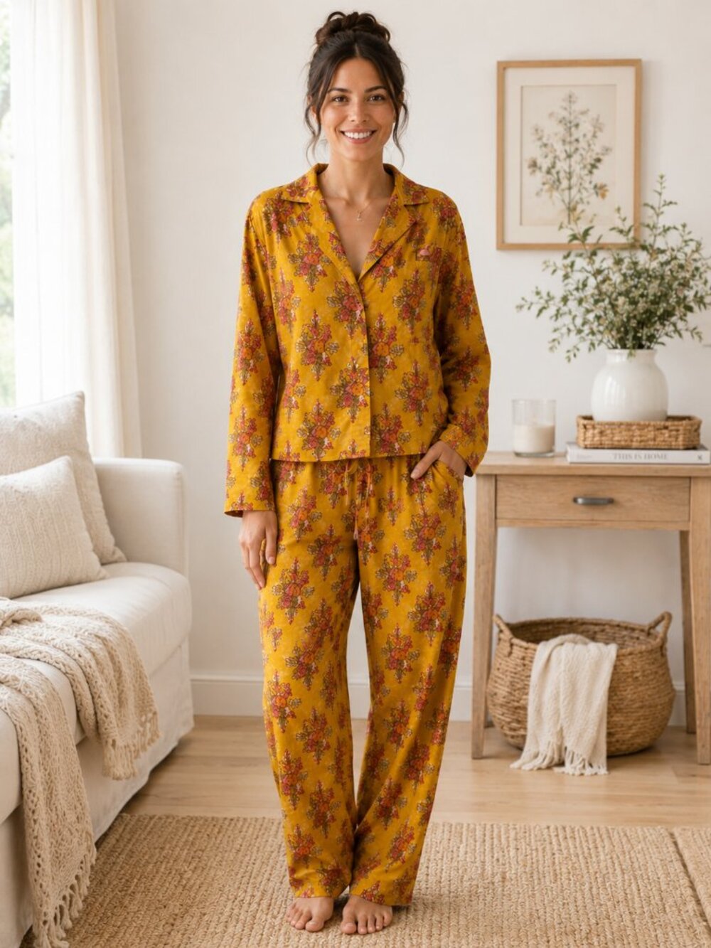 Natural Life Floral Cotton Pajama Set – Shirt Small / Pants XS